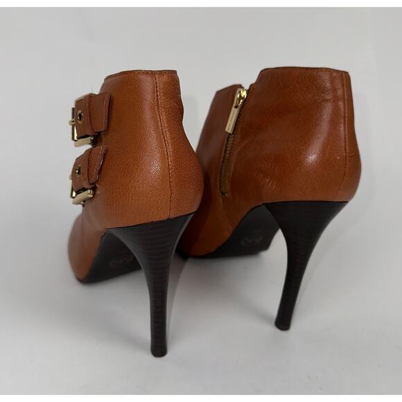 Michael Kors Tan Leather Peep Toe Booties - Picture 3 of 7